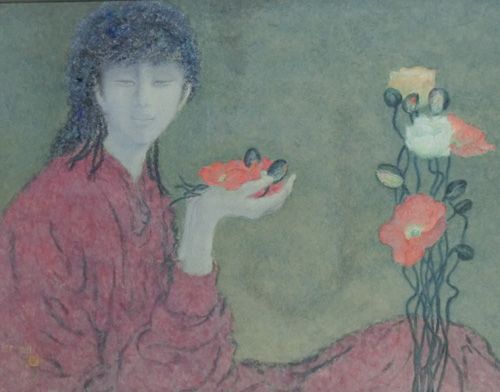 高山辰雄【少女】 高山辰雄 作『青衣の少女』 ｜骨董品買取 緑和堂