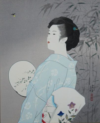 美品 掛け軸 伊東深水筆「銀河祭り」七夕図 美人画 名画 蛍 | 伊東深水 買取・作品 | 掛軸、日本画、絵画高額査定は