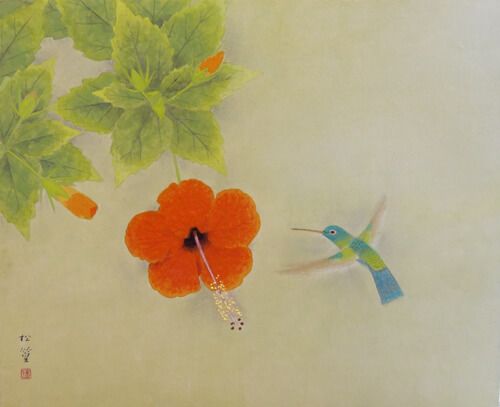 上村松篁 【ハイビスカスとカーデナル】 高級画集画、状態良好、新品高級額装付 ハイビスカス | 上村松篁 買取・作品 | 日本画、絵画高額査定は