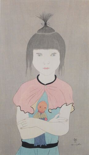 藤田嗣治「人形と少女」油彩 F4号 肉筆 サインあり 藤田嗣治「人形と少女」油彩 F4号 肉筆 サインあり 美術品