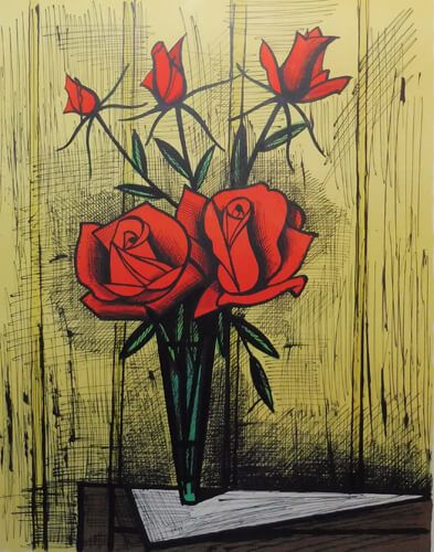 484 5本の薔薇 | ベルナール・ビュッフェ 買取・作品 | 洋画、絵画高額