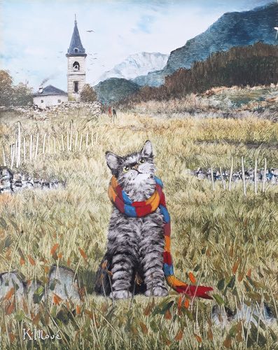 真作】【WISH】井上覚造「セーヌの猫」油彩 20号 1978年作