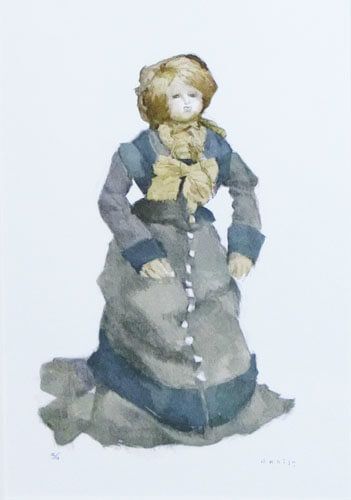 青いコスチュームの人形　リトグラフ　小磯良平 青いコスチュームの人形 | 小磯良平 買取・作品 | 洋画、絵画