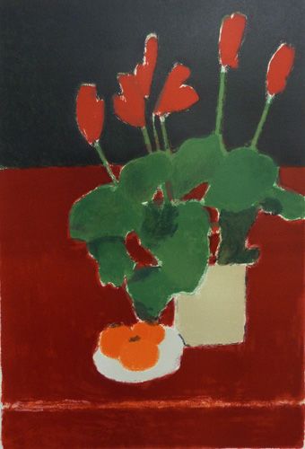 赤いシクラメンと柿 | ベルナール・カトラン 買取・作品 | 洋画