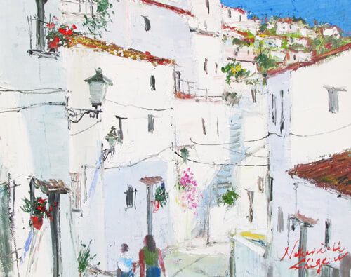 カサレスの坂道(スペイン) | 中西繁 買取・作品 | 洋画、絵画高額査定