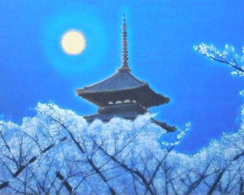 平山郁夫画伯　リトグラフ　仁和寺の夜桜　京都 平山郁夫「仁和寺の夜桜」リトグラフ :: 絵画買取・販売 - シバヤマ