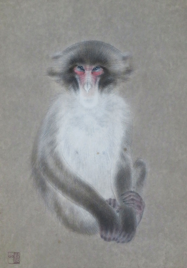 竹内浩一、「猿図」、希少な画集の額装画、オーダーマット付・日本製新品