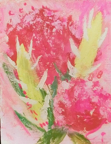西村計雄画伯 花風 0号 美術画 沖縄の踊り 1枚の繪 額縁付き サインあり 西村計雄「花」油絵・F0号 絵画買取・販売の小竹美術
