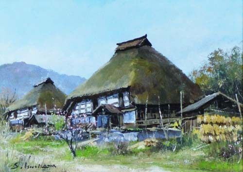 石川茂男「山村の家　秋景」栃木県塩谷郡栗山村　油彩直筆サイン 絵画　24や401 石川茂男「山村の家 秋景」栃木県塩谷郡栗山村 油彩直筆サイン 絵画 24