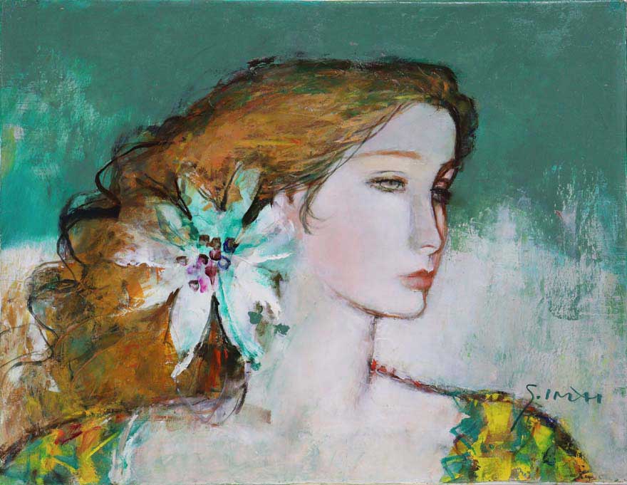 今井幸子 「PLACE DE TEATRE」 額装30号 オープンカフェを楽しむパリ