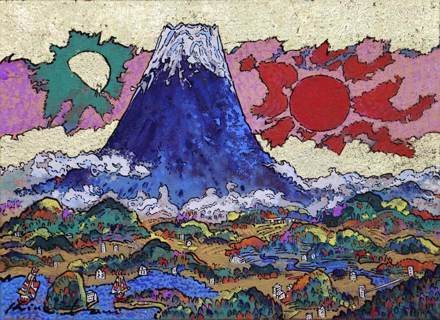 絹谷幸二『日月黄金不二』油彩 SM号 kokey額 タトウ付 絹谷幸二「日月白雲不二」版画 :: 絵画買取・販売 - シバヤマ
