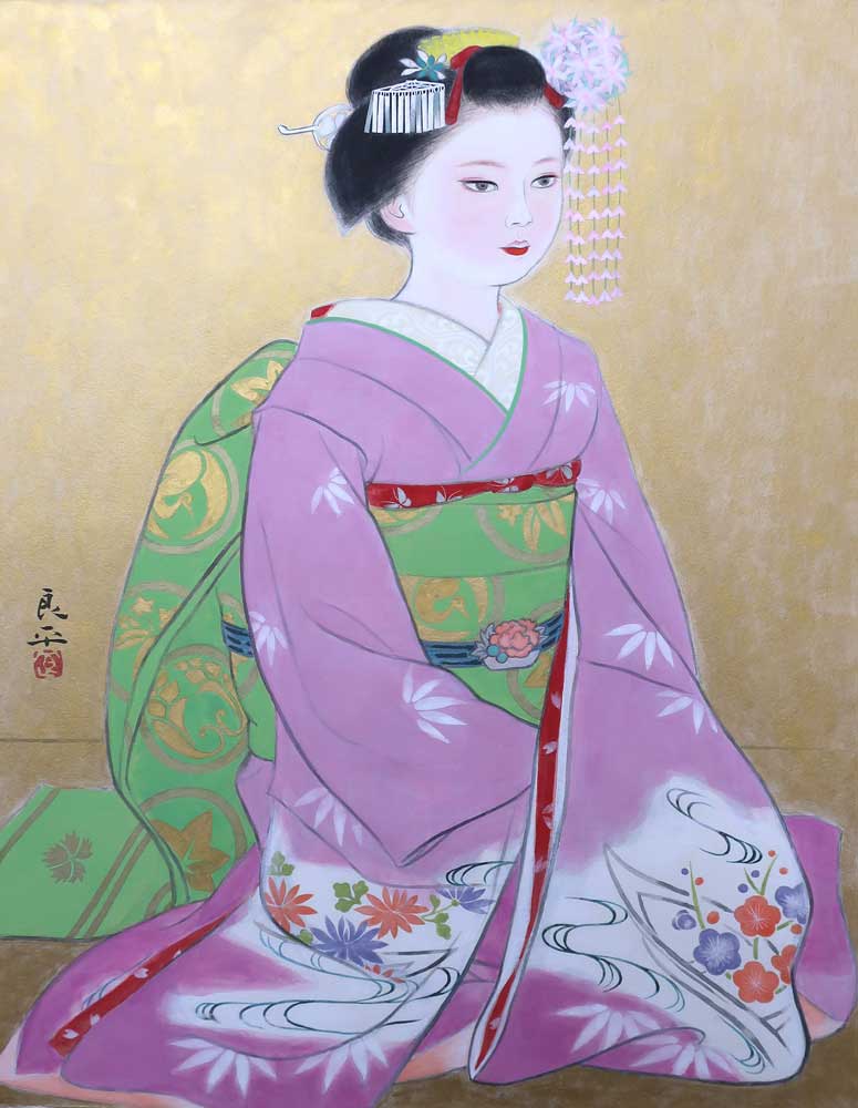 三輪良平「舞妓」紙本彩色