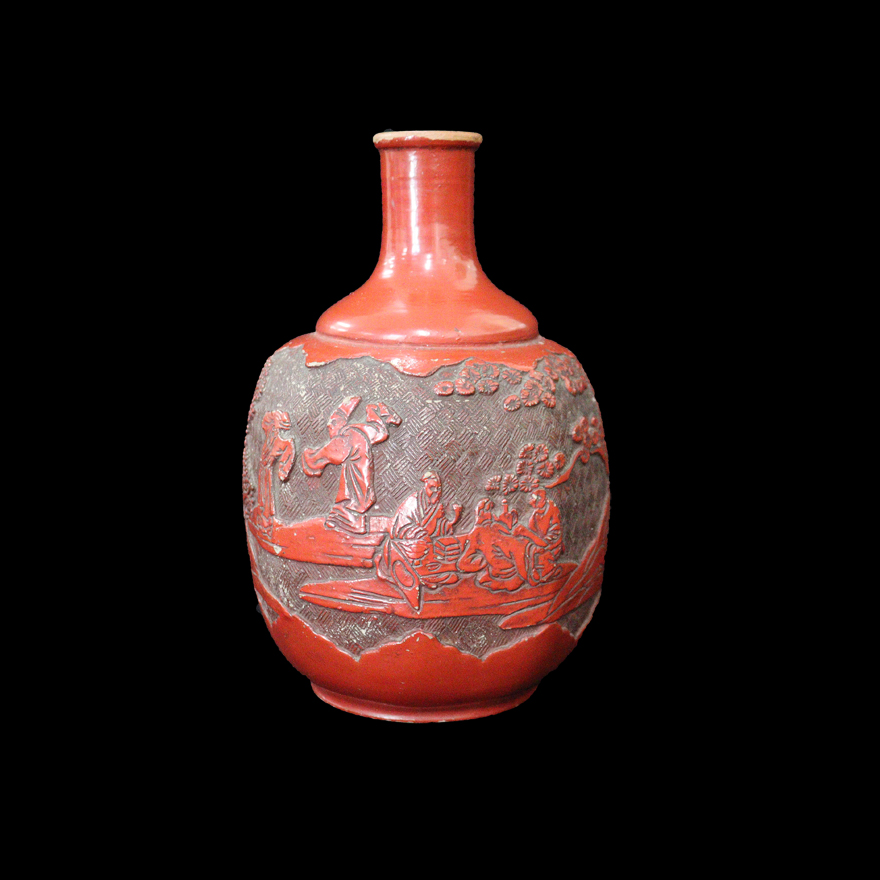 【壺　色絵キレイ　馬上人物山水色絵文様　在銘 何処の国の物 】◆花瓶　鑑賞　骨董 壺 色絵キレイ 馬上人物山水色絵文様 在銘 何処の国の物 】◇花瓶 鑑賞