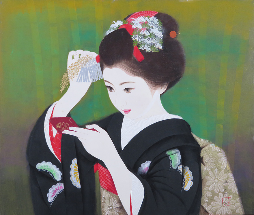 ハイビスカス 院展 清水達三先生 真作です 日本画