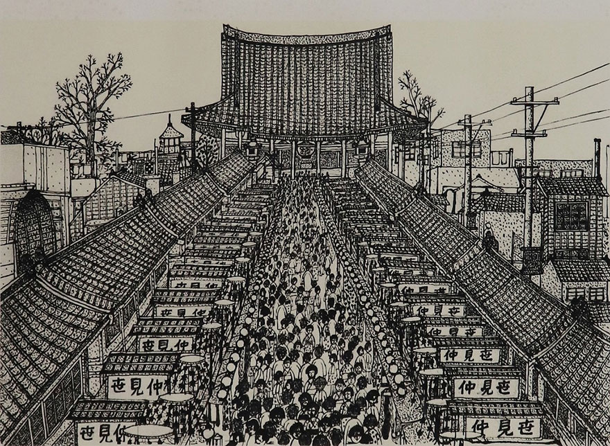 浅草の仲見世 | 山下清 買取・作品 | 洋画、絵画高額査定はアート買取協会