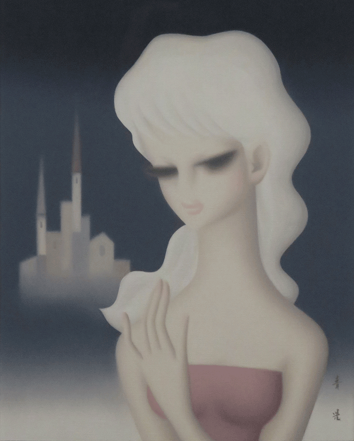 塔と女性 | 東郷青児 買取・作品 | 洋画、絵画高額査定はアート買取協会