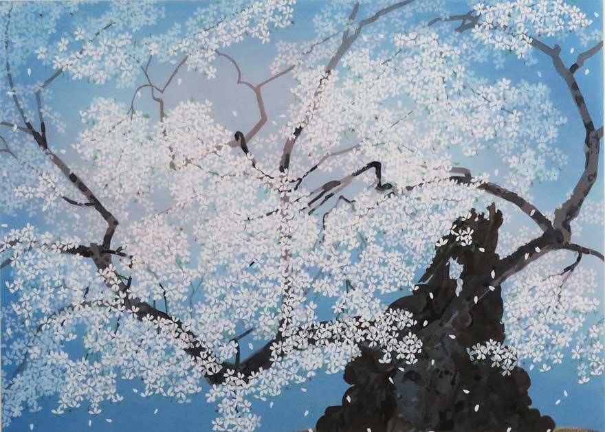 アクリル画　原画　「山高神代桜」額縁付　SMサイズ　風景画 アクリル画 原画 「山高神代桜」額縁付 SMサイズ 風景画
