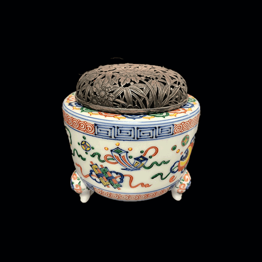 赤絵宝文香炉 | 三浦竹泉 買取・作品 | 陶磁器（陶器・磁器）、香炉