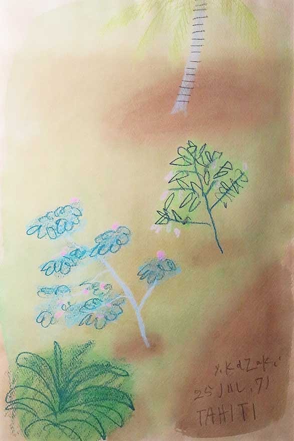 香月泰男　タヒチ風景　水彩　パステル画 香月泰男タヒチ風景水彩パステル画