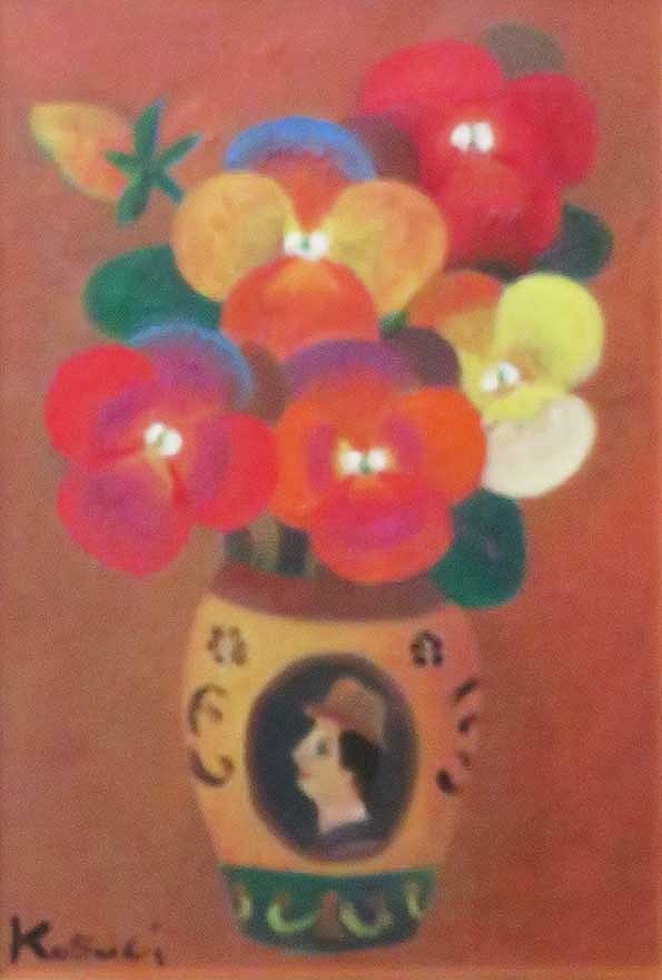 希少】緑の花瓶と花々／小杉小二郎（リトグラフ版画） 小杉小二郎