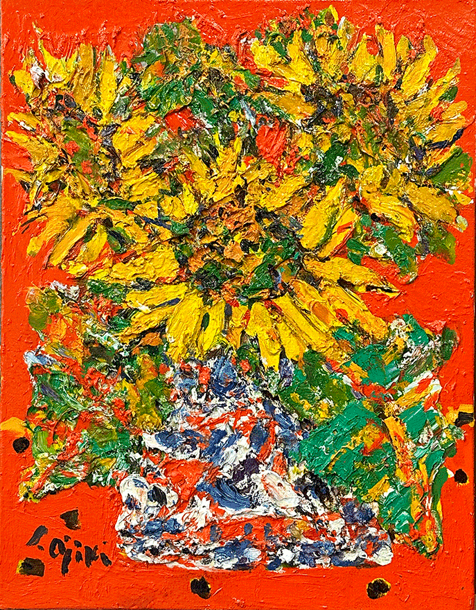 安食慎太郎　ひまわり 油彩画 金色フレーム ひまわり | 安食慎太郎 買取・作品 | 洋画、絵画高額査定はアート買取協会