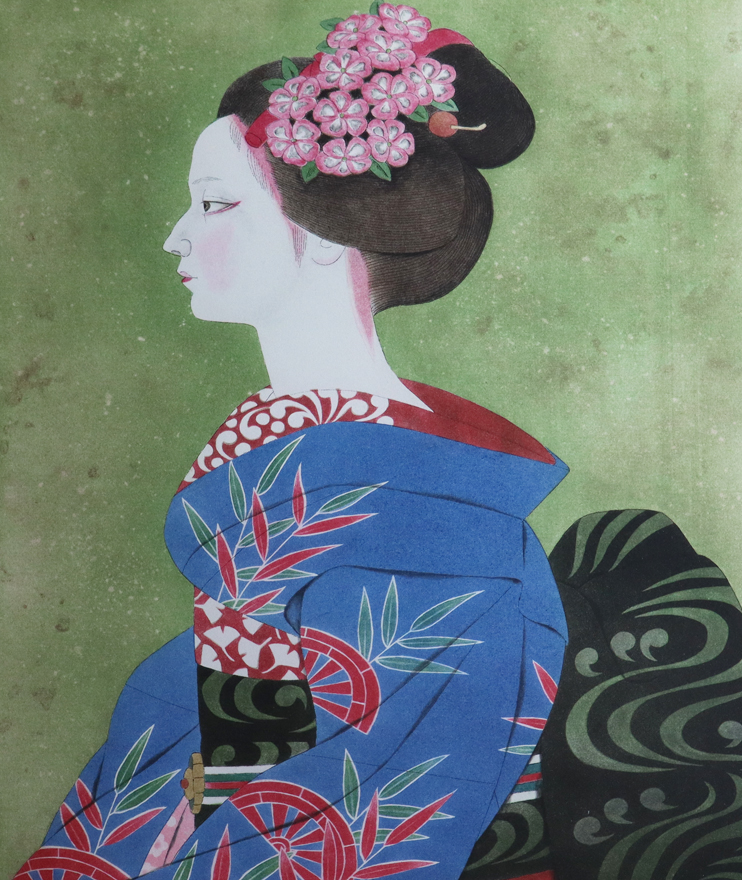 複製/森田曠平/舞妓/美人画/工芸/桐共箱付/布袋屋掛軸HD-679 複製/森田曠平/舞妓/美人画/工芸/桐共箱付/布袋屋掛軸HD-679 美術品