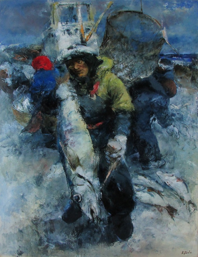魚と漁師 | 工藤和男 買取・作品 | 洋画、絵画高額査定はアート買取協会