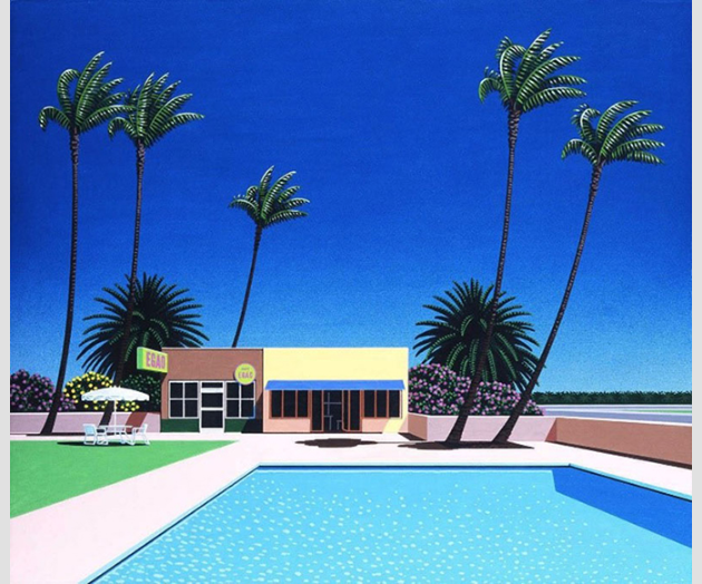 上永井正  洋画　「風景」 海 絵画 風景画 虹 絵 北欧 スウェーデン パステル画 ジークレー