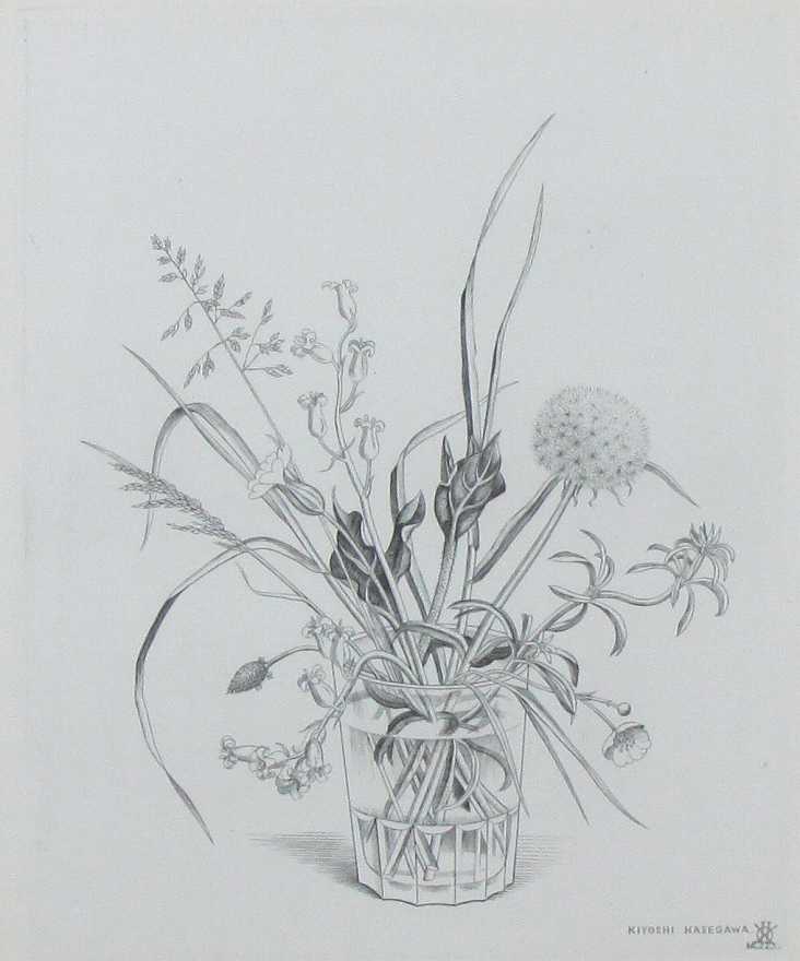 【真作保証】長谷川潔「コップに挿した野花」銅版画 額装 版画 絵画 長谷川潔「瓶に挿した野花」｜ずく