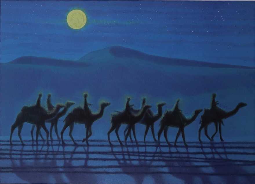 【値下げ】風景画　平山郁夫　砂漠らくだ行　F8　額付き　手描き　肉筆 値下げ】風景画 平山郁夫 砂漠らくだ行 F8 額付き 手描き 肉筆