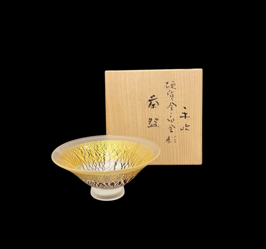 手吹硬質金・白金彩茶盌 | 藤田喬平 買取・作品 | ガラス、工芸品