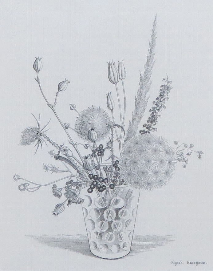 コップに挿した枯れた野花 | 長谷川潔 買取・作品 | 洋画、絵画高額